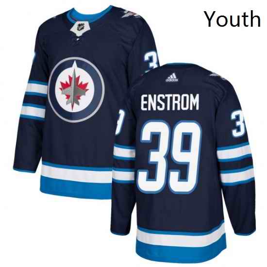 Youth Adidas Winnipeg Jets 39 Tobias Enstrom Authentic Navy Blue Home NHL Jersey